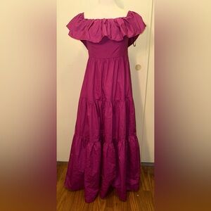 SHEIN eggplant purple ruffle off shoulder tiered maxi dress sm